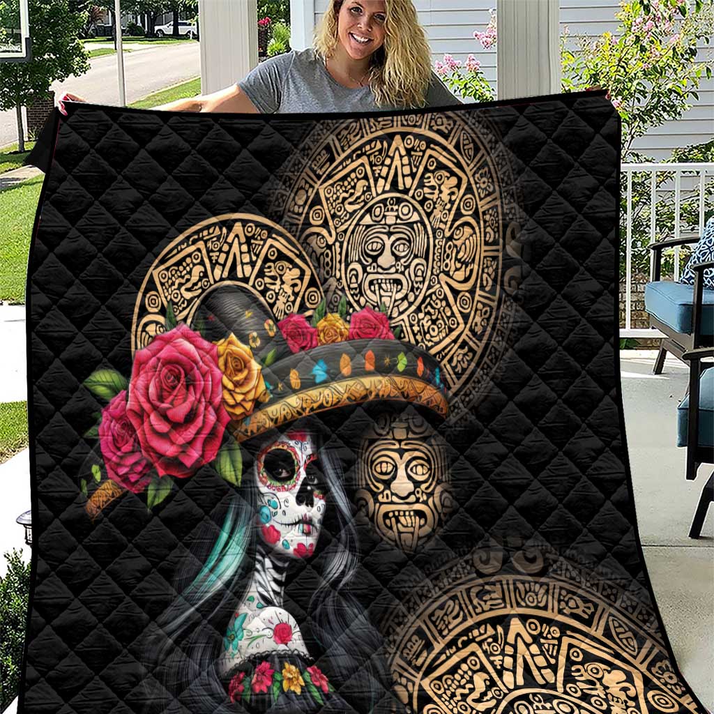 La Calavera Catrina Aztec Circle Quilt Dia de Muertos - Wonder Print Shop
