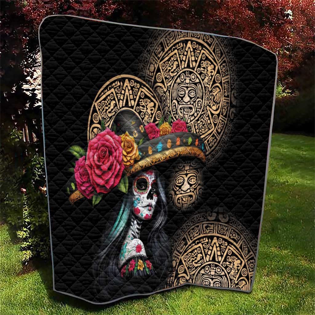 La Calavera Catrina Aztec Circle Quilt Dia de Muertos - Wonder Print Shop