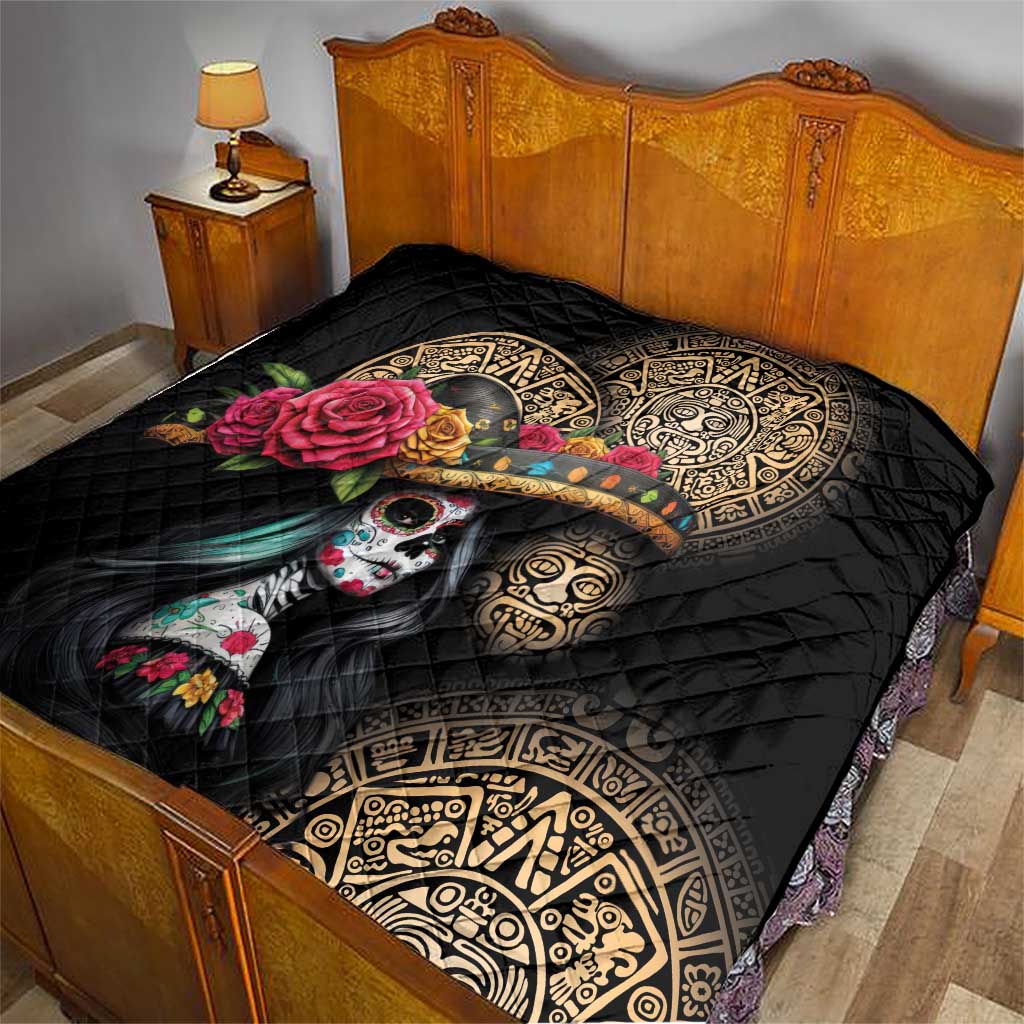 La Calavera Catrina Aztec Circle Quilt Dia de Muertos - Wonder Print Shop