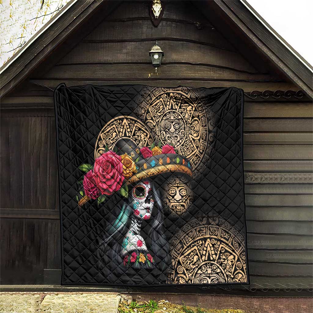 La Calavera Catrina Aztec Circle Quilt Dia de Muertos - Wonder Print Shop