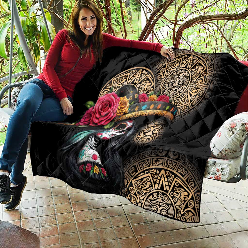 La Calavera Catrina Aztec Circle Quilt Dia de Muertos - Wonder Print Shop