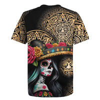 La Calavera Catrina Aztec Circle Rugby Jersey Dia de Muertos - Wonder Print Shop