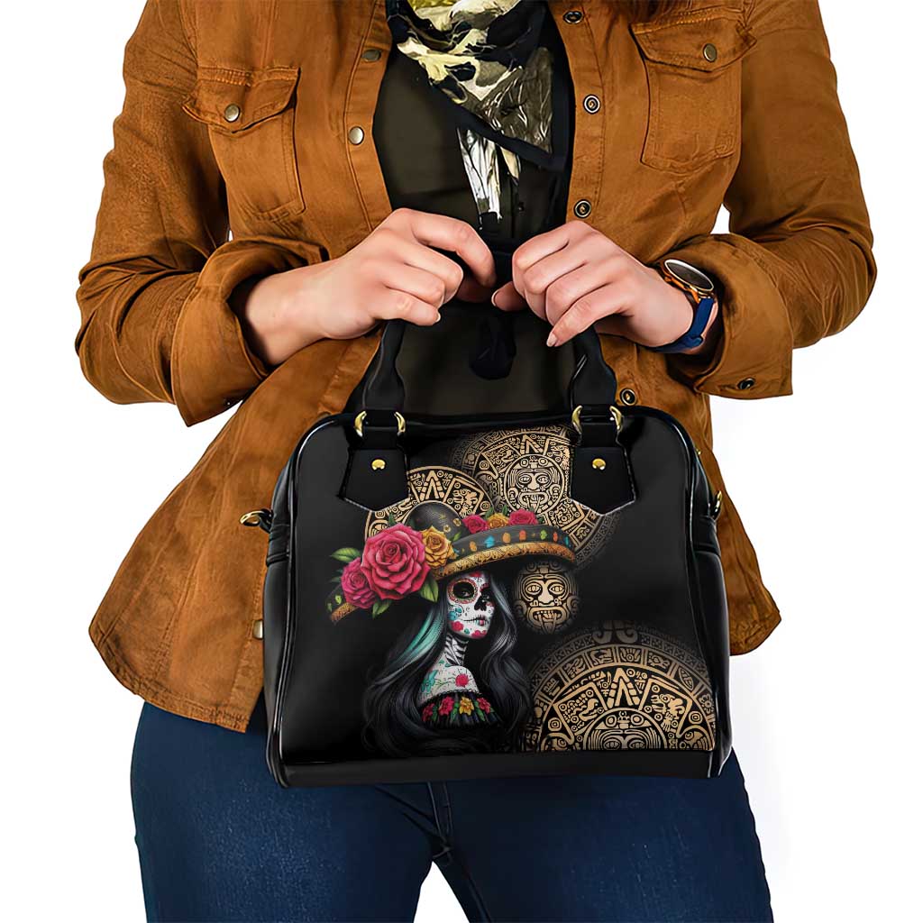 La Calavera Catrina Aztec Circle Shoulder Handbag Dia de Muertos