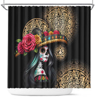 La Calavera Catrina Aztec Circle Shower Curtain Dia de Muertos