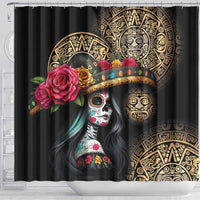 La Calavera Catrina Aztec Circle Shower Curtain Dia de Muertos