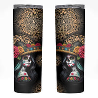 La Calavera Catrina Aztec Circle Skinny Tumbler Dia de Muertos - Wonder Print Shop