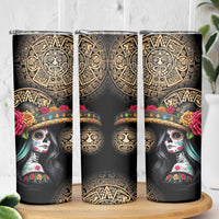 La Calavera Catrina Aztec Circle Skinny Tumbler Dia de Muertos - Wonder Print Shop