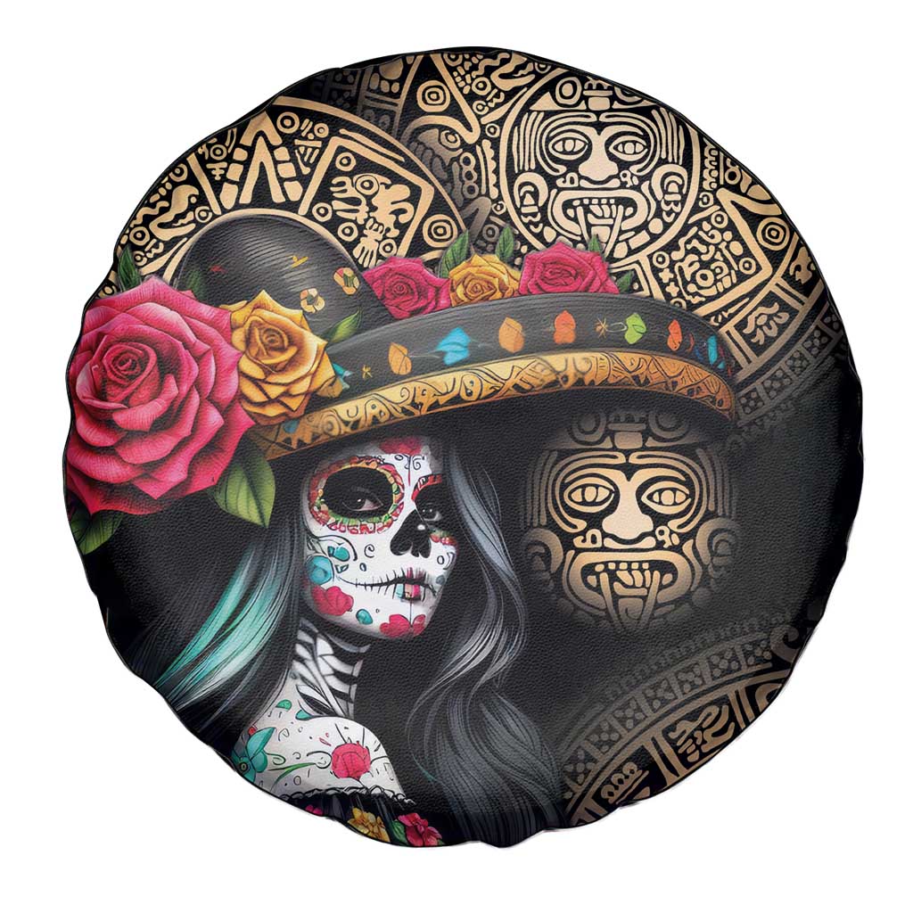 La Calavera Catrina Aztec Circle Spare Tire Cover Dia de Muertos - Wonder Print Shop