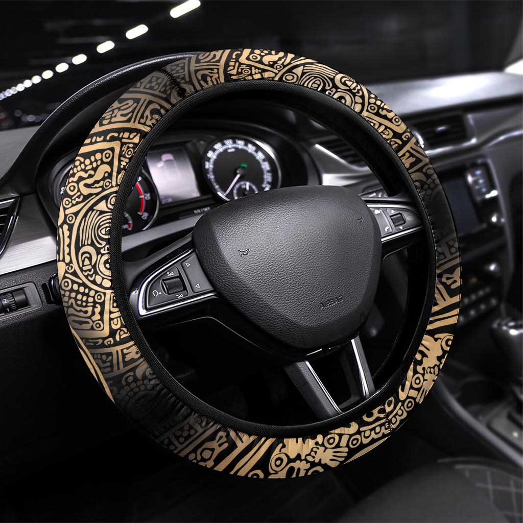 La Calavera Catrina Aztec Circle Steering Wheel Cover Dia de Muertos - Wonder Print Shop