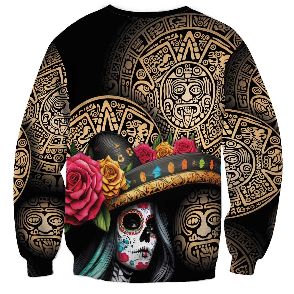 La Calavera Catrina Aztec Circle Sweatshirt Dia de Muertos - Wonder Print Shop