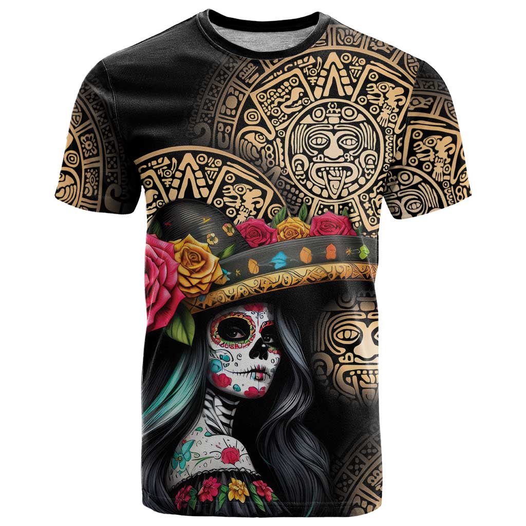 La Calavera Catrina Aztec Circle T Shirt Dia de Muertos - Wonder Print Shop