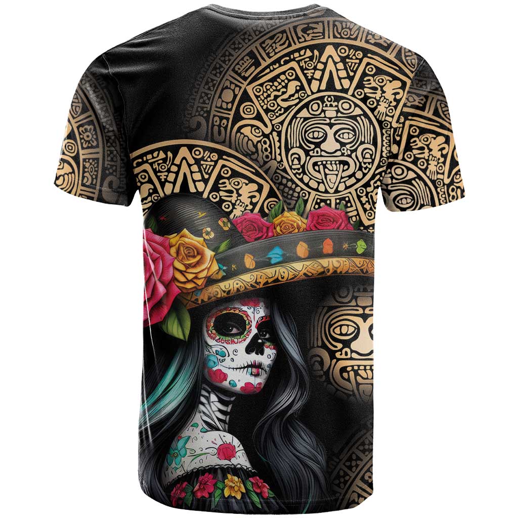 La Calavera Catrina Aztec Circle T Shirt Dia de Muertos - Wonder Print Shop