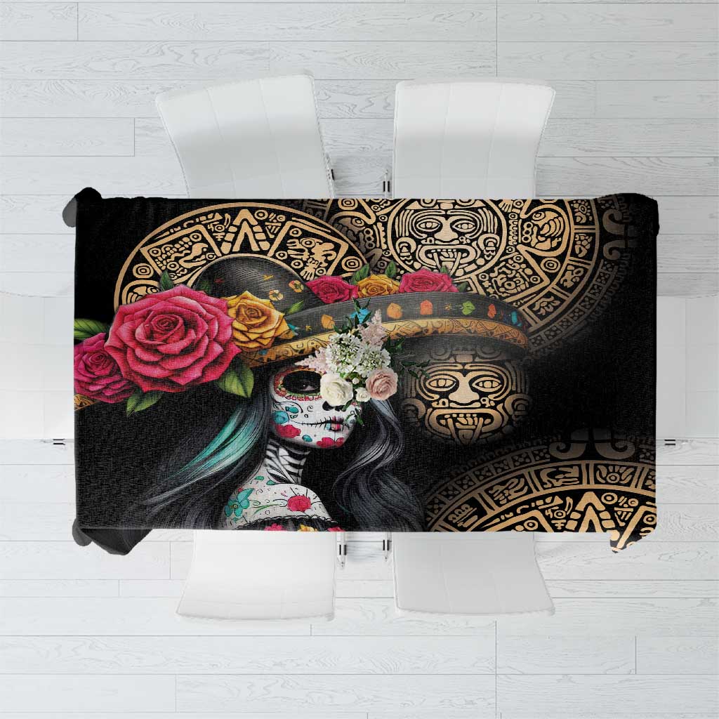 La Calavera Catrina Aztec Circle Tablecloth Dia de Muertos - Wonder Print Shop