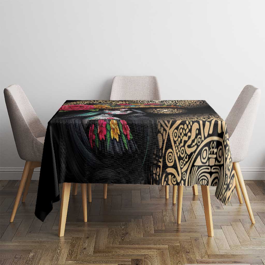 La Calavera Catrina Aztec Circle Tablecloth Dia de Muertos - Wonder Print Shop