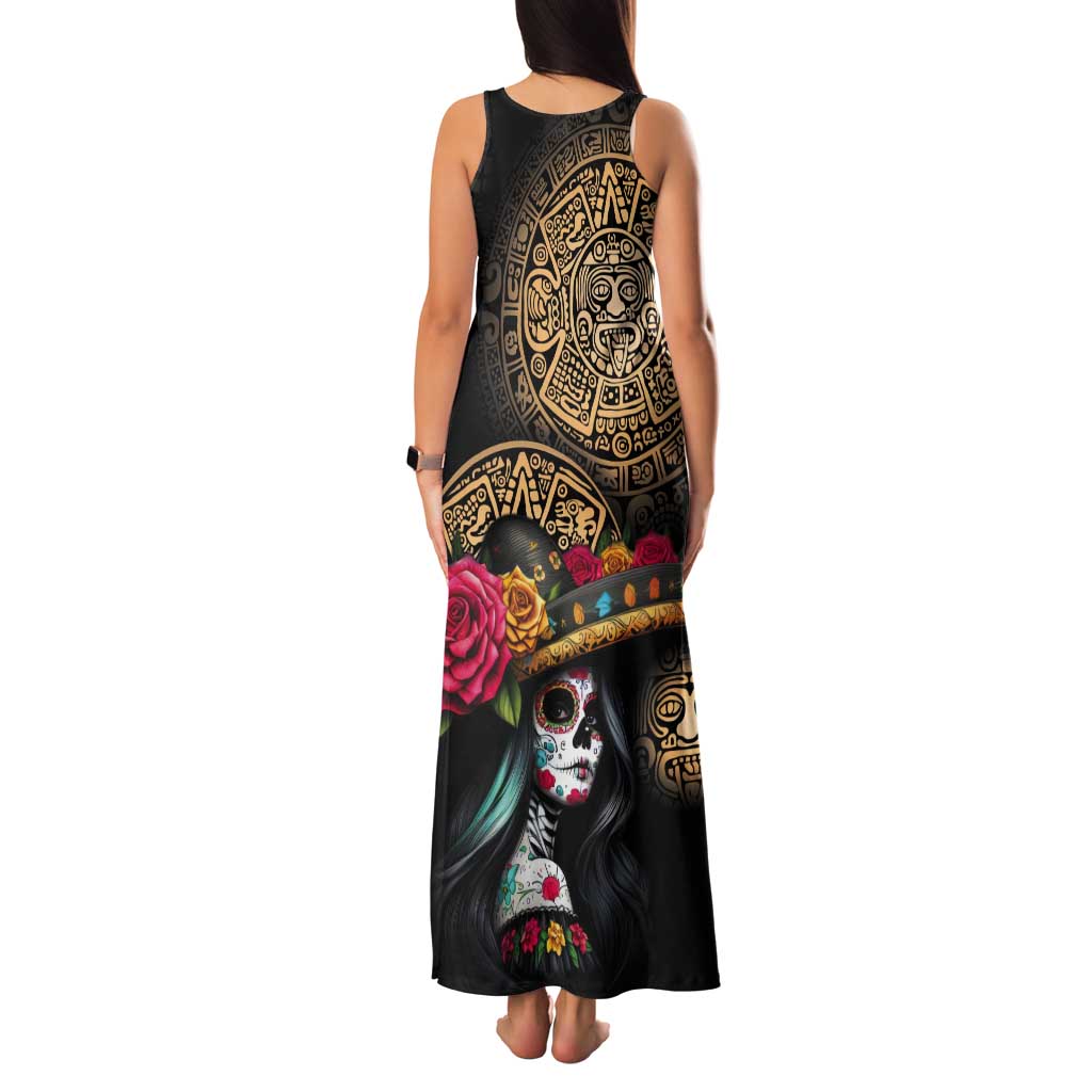 La Calavera Catrina Aztec Circle Tank Maxi Dress Dia de Muertos - Wonder Print Shop