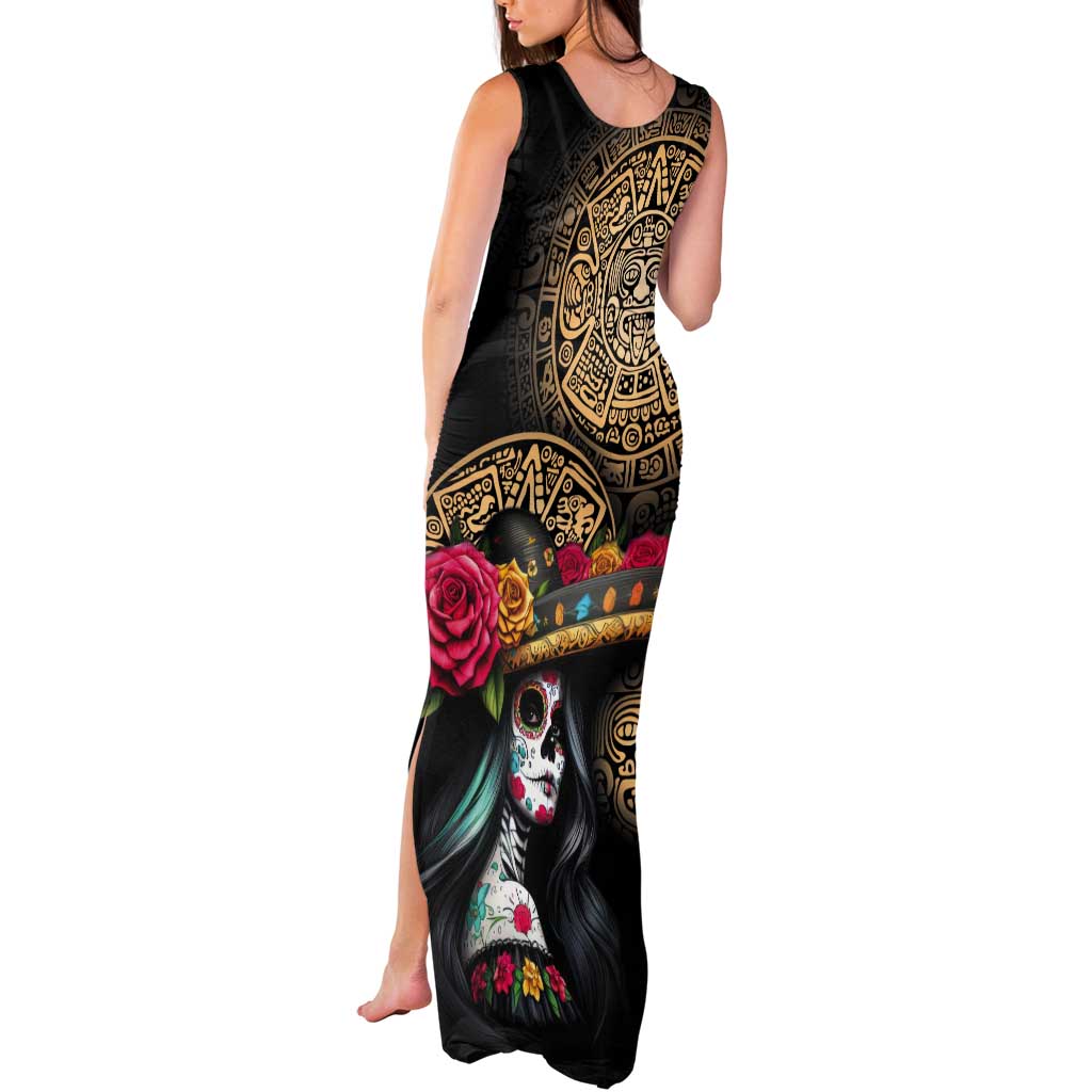 La Calavera Catrina Aztec Circle Tank Maxi Dress Dia de Muertos - Wonder Print Shop