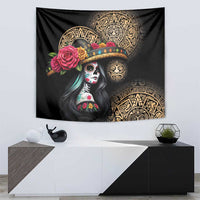 La Calavera Catrina Aztec Circle Tapestry Dia de Muertos - Wonder Print Shop