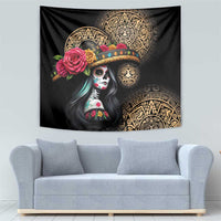 La Calavera Catrina Aztec Circle Tapestry Dia de Muertos - Wonder Print Shop