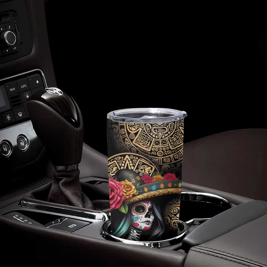 La Calavera Catrina Aztec Circle Tumbler Cup Dia de Muertos - Wonder Print Shop