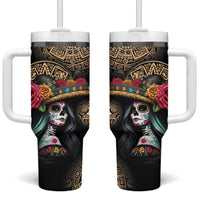 La Calavera Catrina Aztec Circle Tumbler With Handle Dia de Muertos - Wonder Print Shop