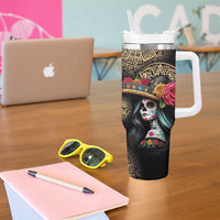 La Calavera Catrina Aztec Circle Tumbler With Handle Dia de Muertos - Wonder Print Shop