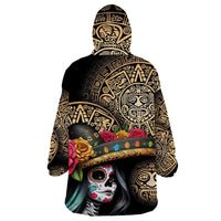 La Calavera Catrina Aztec Circle Wearable Blanket Hoodie Dia de Muertos - Wonder Print Shop
