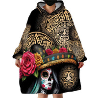 La Calavera Catrina Aztec Circle Wearable Blanket Hoodie Dia de Muertos - Wonder Print Shop