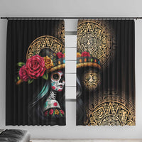 La Calavera Catrina Aztec Circle Window Curtain Dia de Muertos - Wonder Print Shop