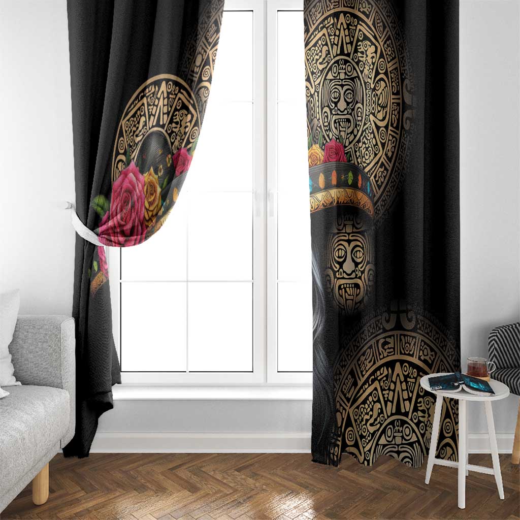 La Calavera Catrina Aztec Circle Window Curtain Dia de Muertos - Wonder Print Shop