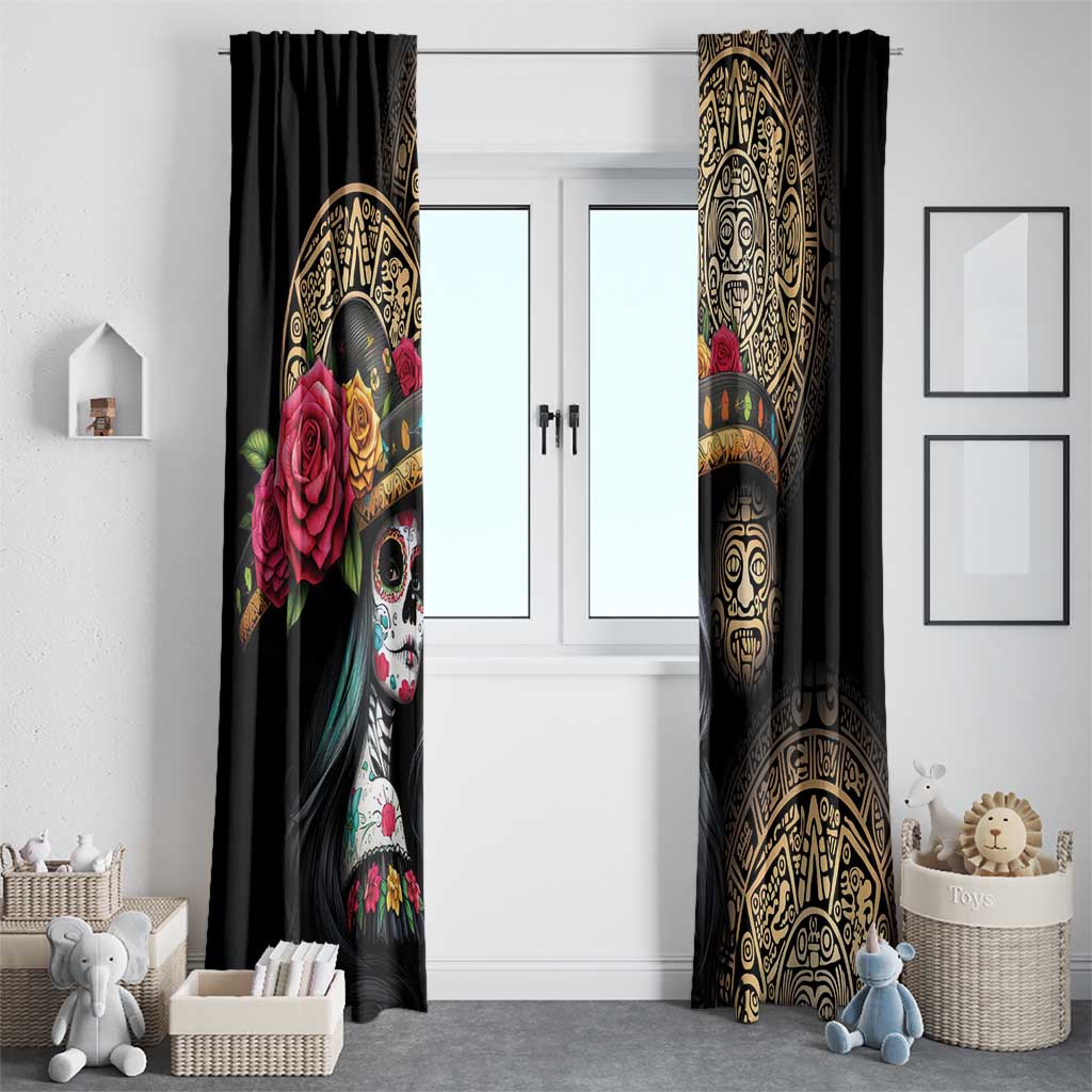 La Calavera Catrina Aztec Circle Window Curtain Dia de Muertos - Wonder Print Shop