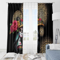 La Calavera Catrina Aztec Circle Window Curtain Dia de Muertos - Wonder Print Shop