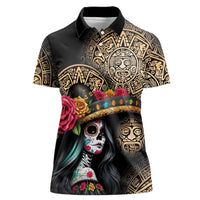 La Calavera Catrina Aztec Circle Women Polo Shirt Dia de Muertos - Wonder Print Shop