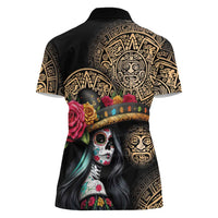 La Calavera Catrina Aztec Circle Women Polo Shirt Dia de Muertos - Wonder Print Shop