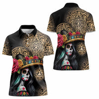 La Calavera Catrina Aztec Circle Women Polo Shirt Dia de Muertos - Wonder Print Shop