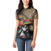 La Calavera Catrina Aztec Circle Women Polo Shirt Dia de Muertos - Wonder Print Shop