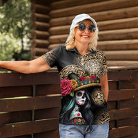 La Calavera Catrina Aztec Circle Women Polo Shirt Dia de Muertos - Wonder Print Shop