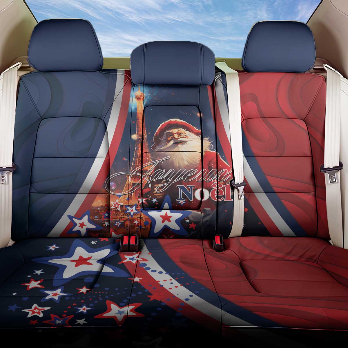 France Christmas Back Car Seat Cover Joyeux Noel Santa Claus Eiffel Tower - Wonder Print Shop
