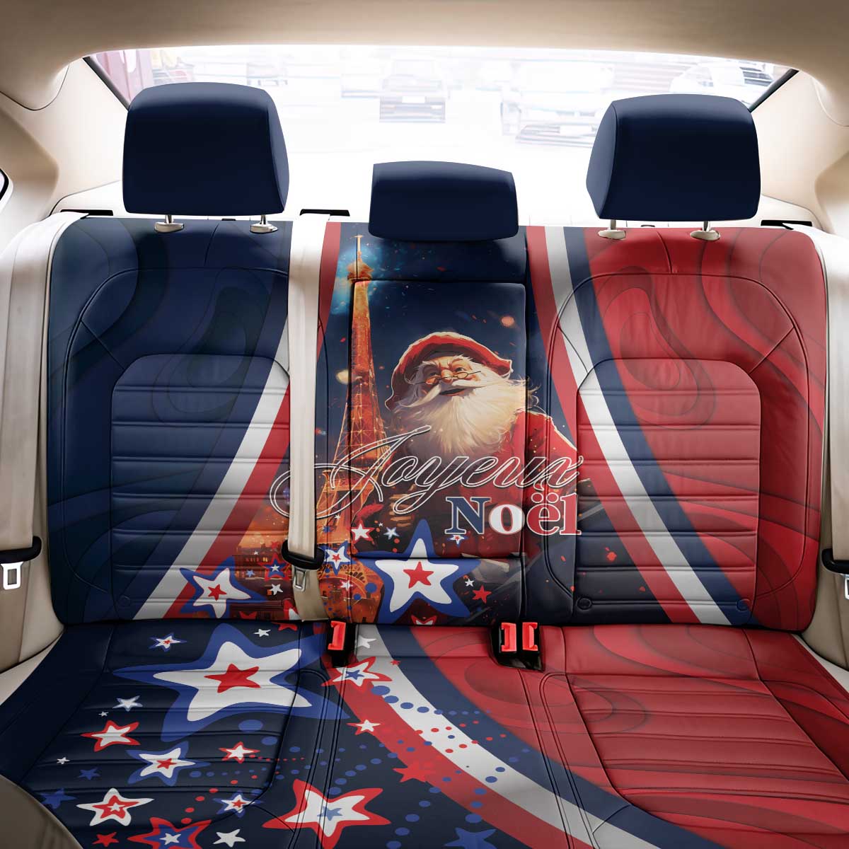 France Christmas Back Car Seat Cover Joyeux Noel Santa Claus Eiffel Tower - Wonder Print Shop