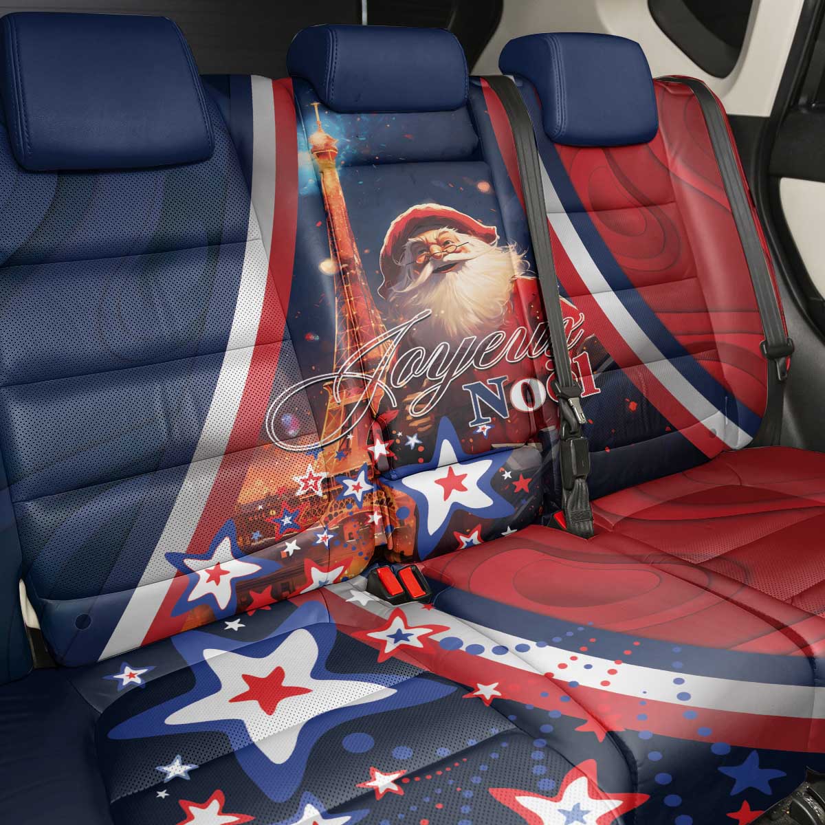 France Christmas Back Car Seat Cover Joyeux Noel Santa Claus Eiffel Tower - Wonder Print Shop