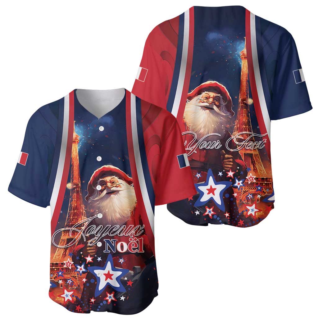 Personalised France Christmas Baseball Jersey Joyeux Noel Santa Claus Eiffel Tower - Wonder Print Shop