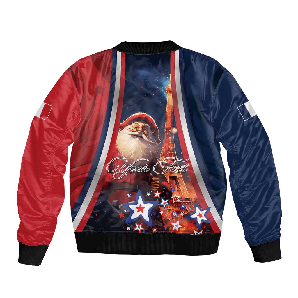 Personalised France Christmas Bomber Jacket Joyeux Noel Santa Claus Eiffel Tower - Wonder Print Shop