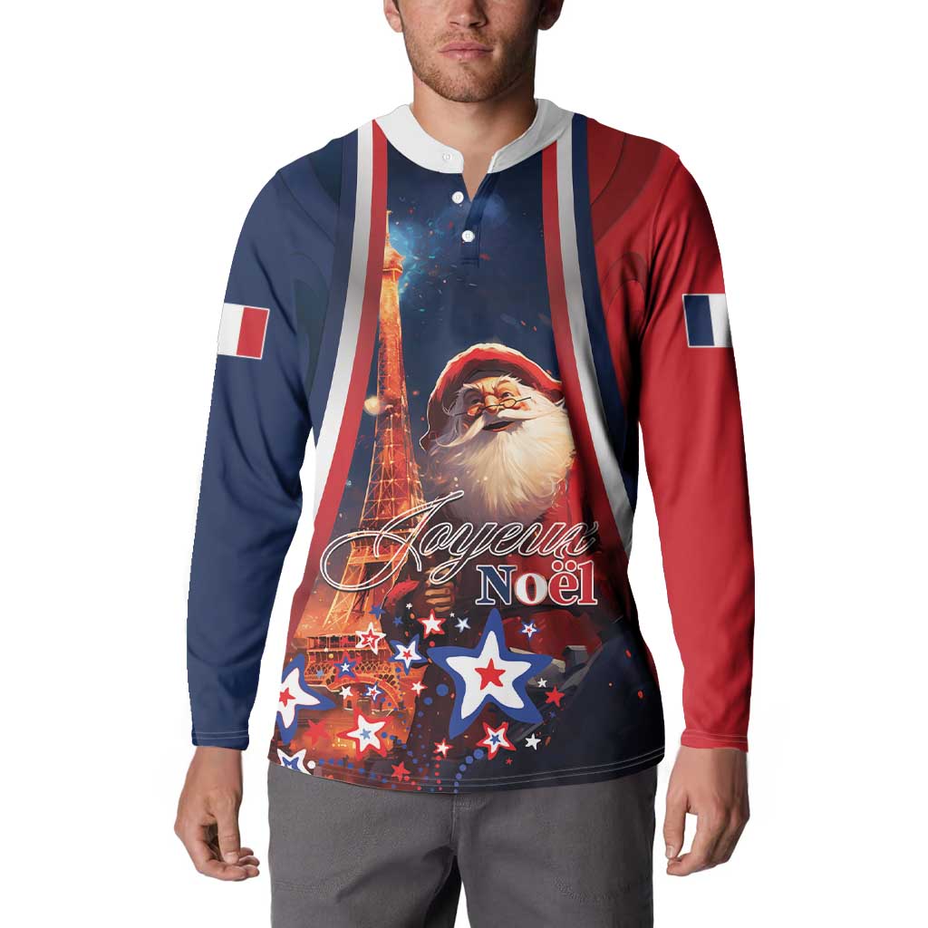 Personalised France Christmas Button Sweatshirt Joyeux Noel Santa Claus Eiffel Tower - Wonder Print Shop