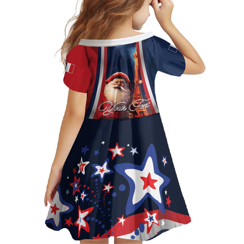 Personalised France Christmas Family Matching Long Sleeve Bodycon Dress and Hawaiian Shirt Joyeux Noel Santa Claus Eiffel Tower - Wonder Print Shop