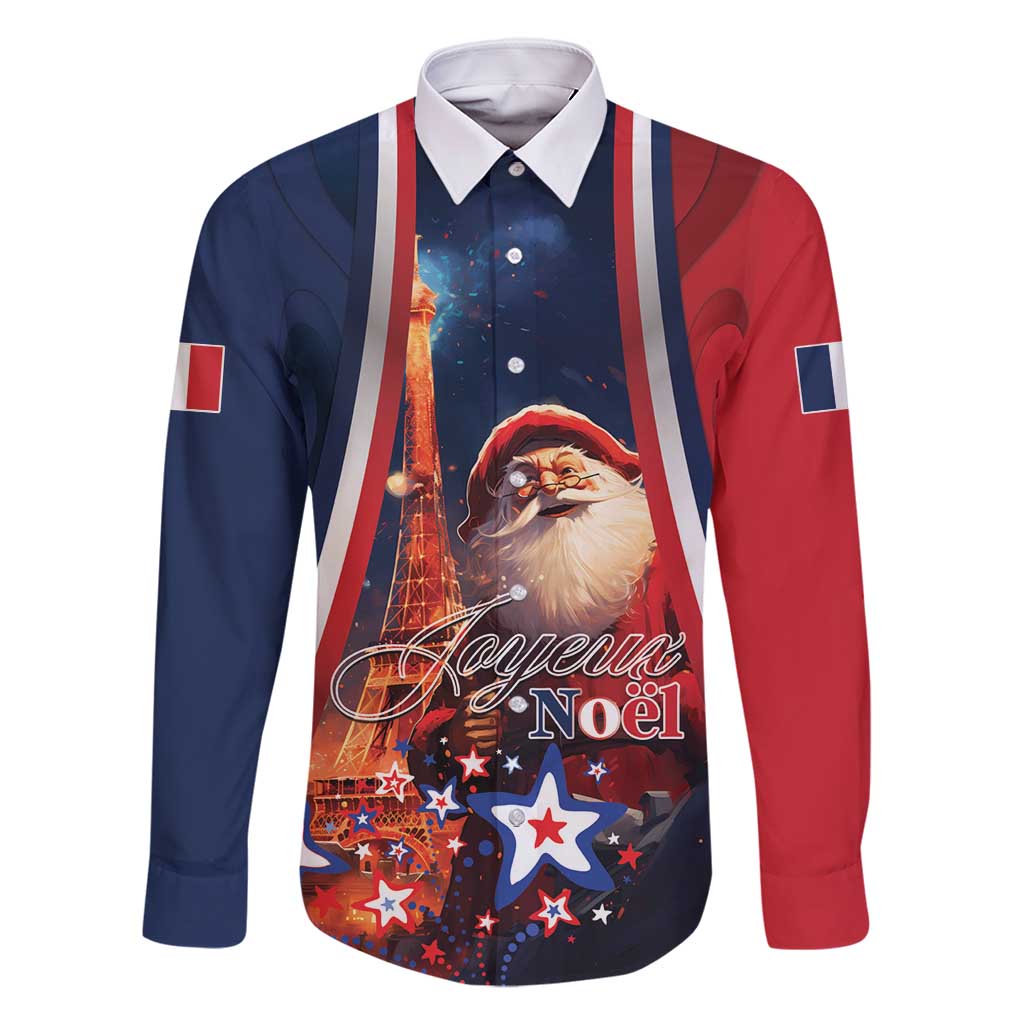 Personalised France Christmas Family Matching Long Sleeve Bodycon Dress and Hawaiian Shirt Joyeux Noel Santa Claus Eiffel Tower - Wonder Print Shop