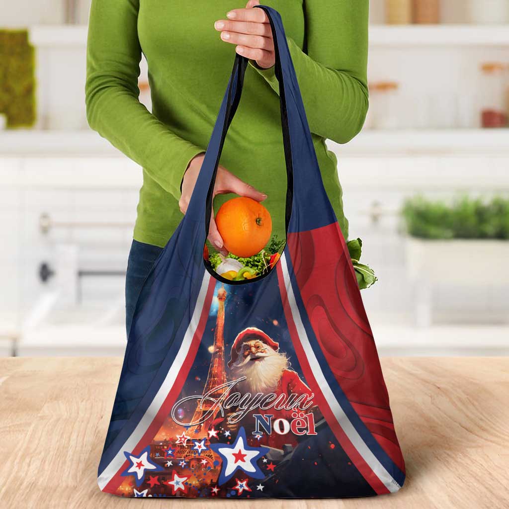 France Christmas Grocery Bag Joyeux Noel Santa Claus Eiffel Tower