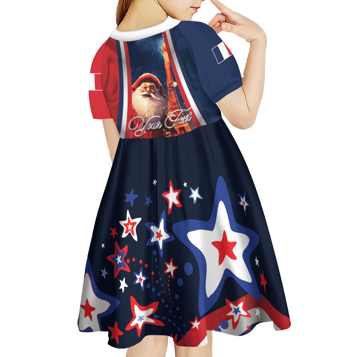 Personalised France Christmas Kid Short Sleeve Dress Joyeux Noel Santa Claus Eiffel Tower - Wonder Print Shop