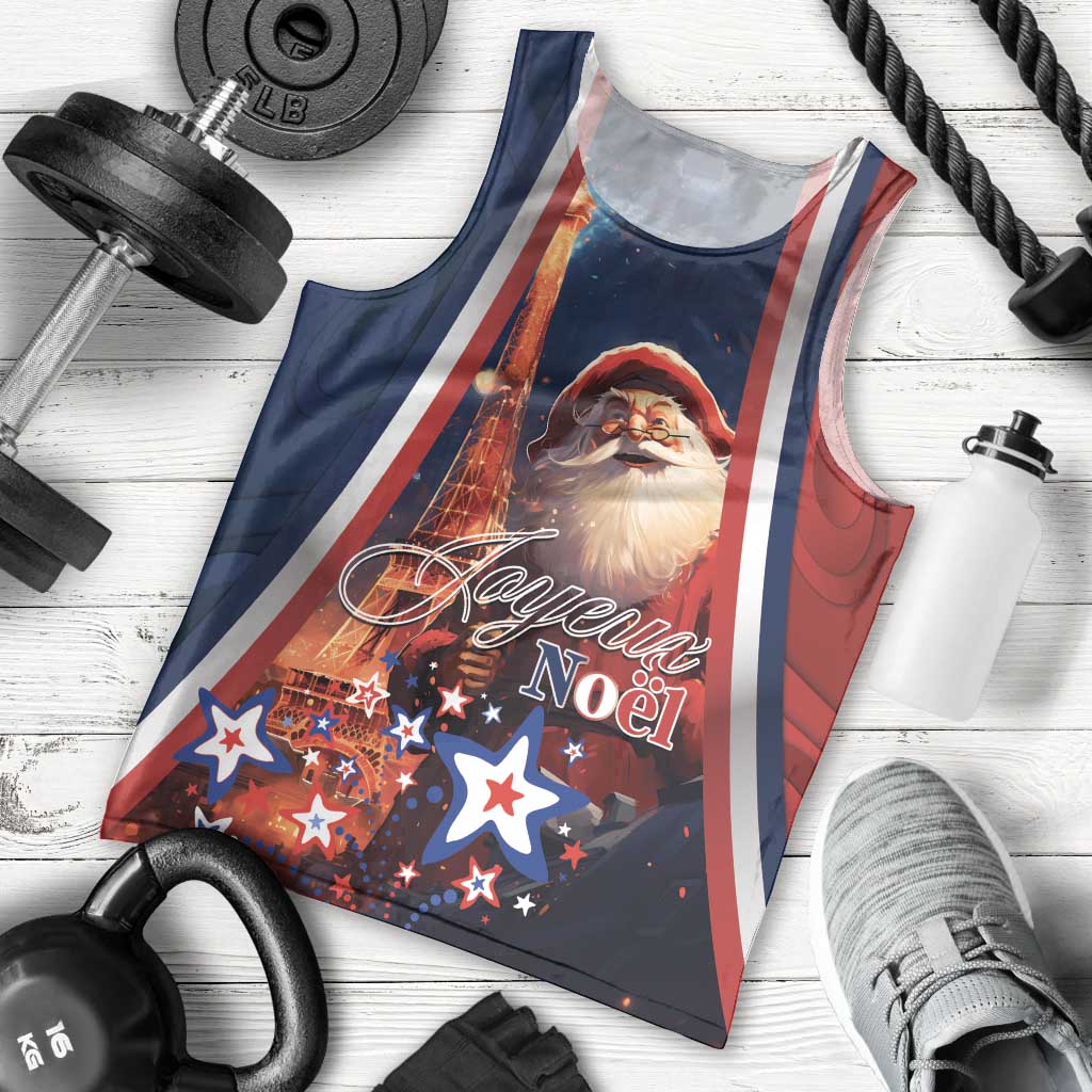 Personalised France Christmas Men Tank Top Joyeux Noel Santa Claus Eiffel Tower - Wonder Print Shop
