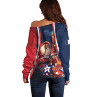 Personalised France Christmas Off Shoulder Sweater Joyeux Noel Santa Claus Eiffel Tower - Wonder Print Shop