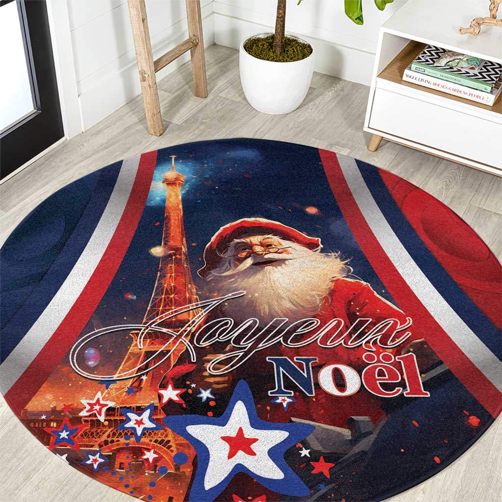 France Christmas Round Carpet Joyeux Noel Santa Claus Eiffel Tower