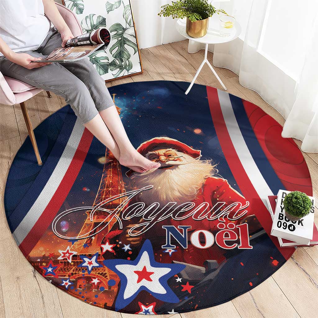 France Christmas Round Carpet Joyeux Noel Santa Claus Eiffel Tower